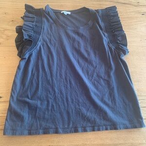 Evereve Ruffle Smock Sleeve Blue Gray Crew Neck Tee Shirt  Women’s XL Preloved